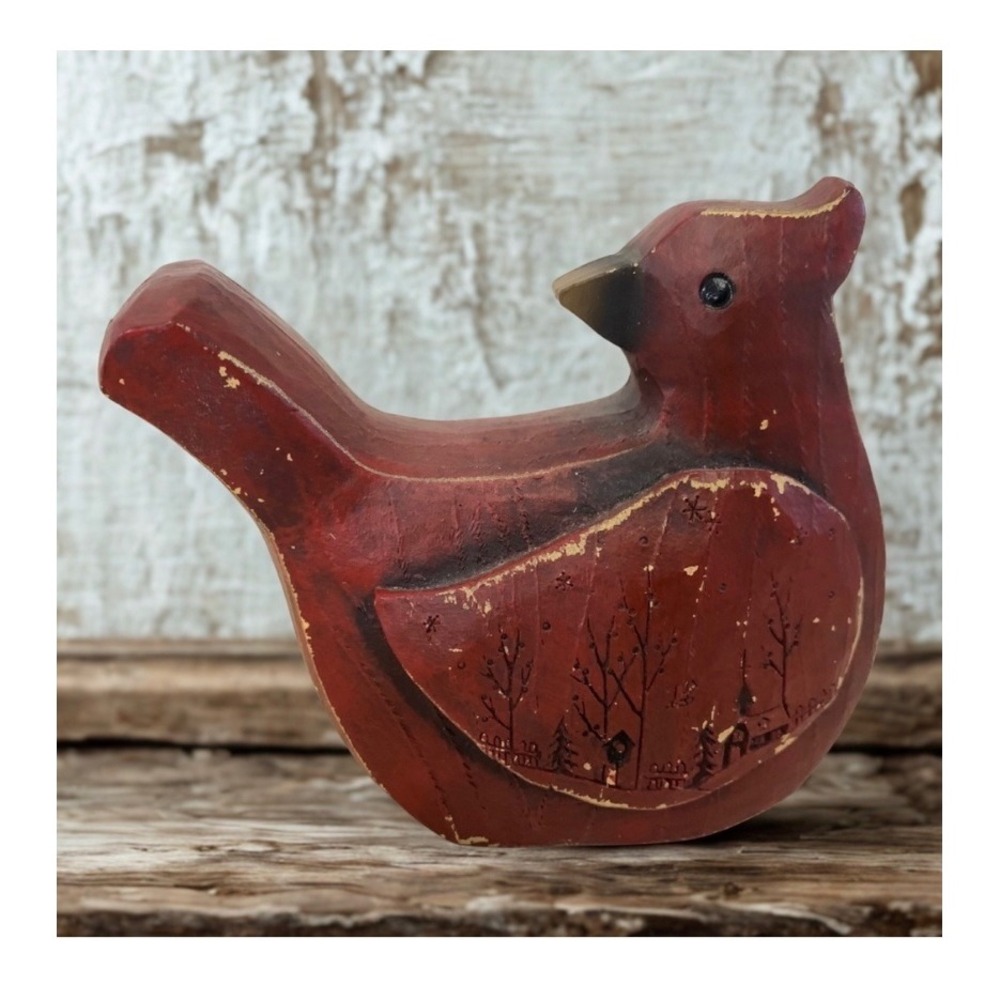 Rustic Wooden Cardinal Bird Set Red Vintage Retro Cottagecore Minimalist